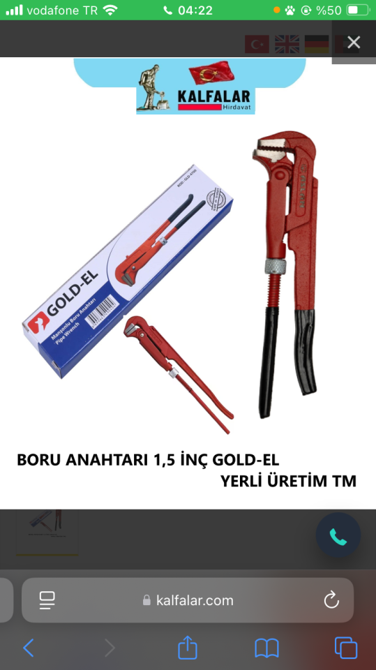 BORU ANAHTARI 1,5 İNÇ GOLD-EL YERLİ ÜRETİM TM