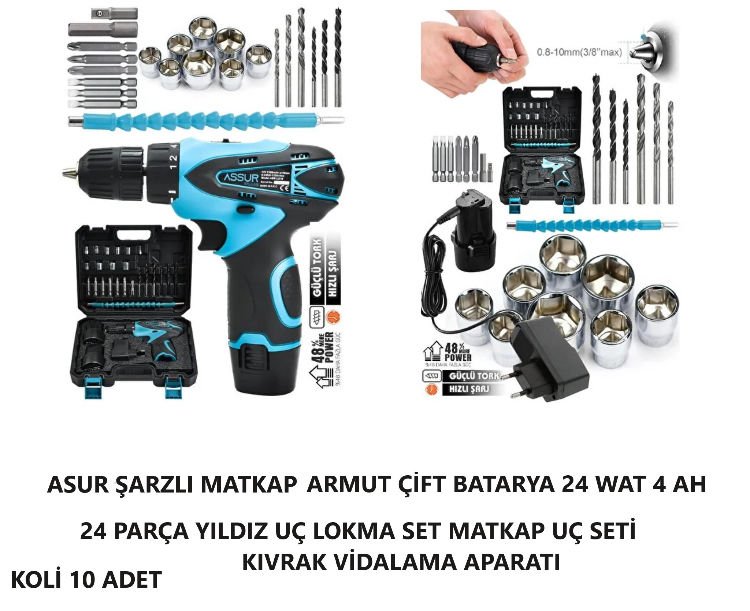 ŞARZLI MATKAP ÇİFT ARMUT BATARYA 24 WAT 24 PCS SETLİ