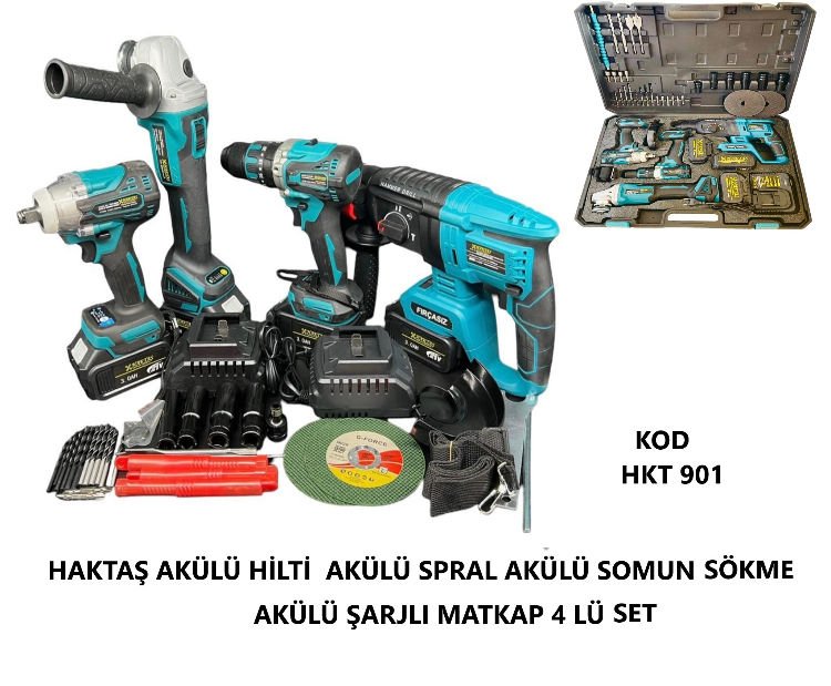 HAKTAŞ AKÜLÜ HİLTİ AKÜLÜ SPRAL AKÜLÜ SOMUN SÖKME AKÜLÜ ŞARJLI MATKAP 4 LÜ SET