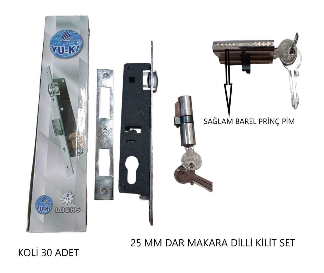 KAPI KİLİDİ ​​DAR MAKARALI SİLİNDİRLİ 25 MM KARE NİKEL YUKİ