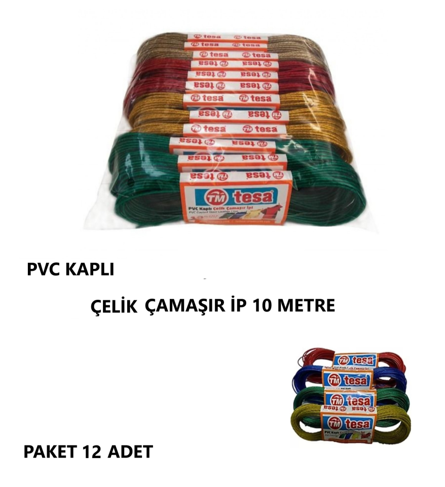 ÇAMAŞIR İP PVC KAPLI ÇELİK 10 METRE PAKET 12 ADET