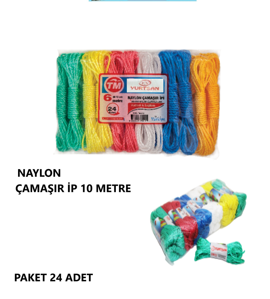 ÇAMAŞIR İP NAYLON 10 METRE PAKET 24 ADET