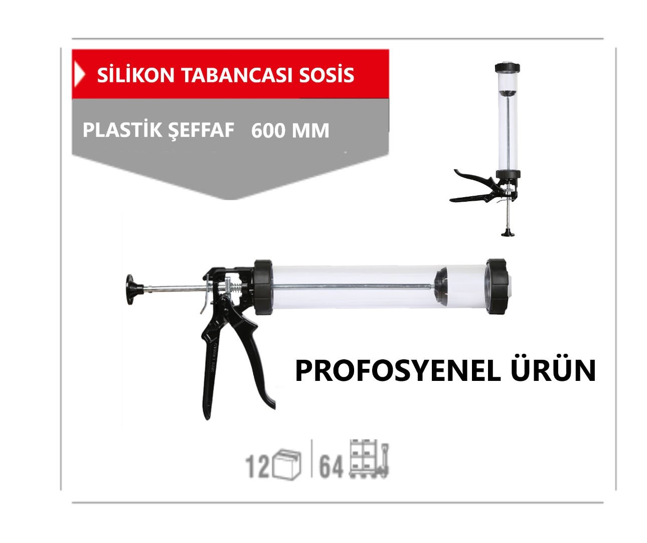 SOSİS TABANCASI 600 MM PLASTİK ŞEFFAF PROFOSYENEL