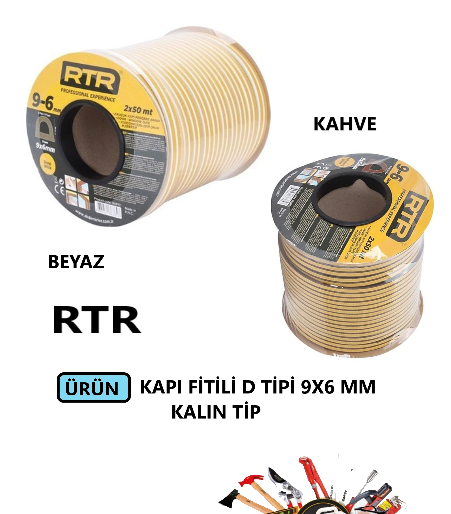KAPI FİTİLİ D TİPİ RTR 9X6 MM KALIN BEYAZ-KAHVE