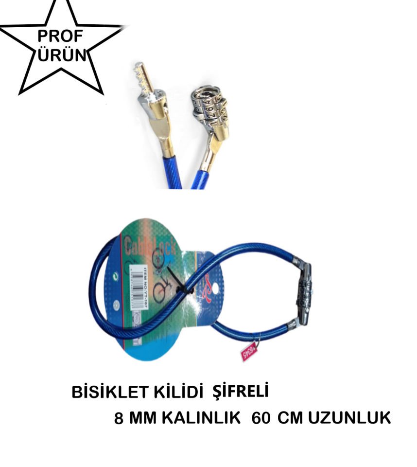 BİSİKLET KİLİDİ ​​ŞİFRELİ 8 MM KALINLIK 60 CM UZUNLUK NET