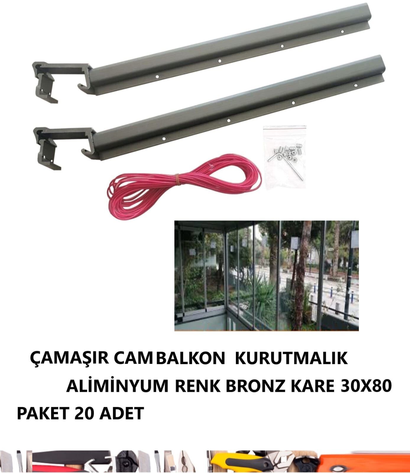 ÇAMAŞIRLIK ALM CAM BALKON KARE 25X60 KURUTMALIK BRONZ